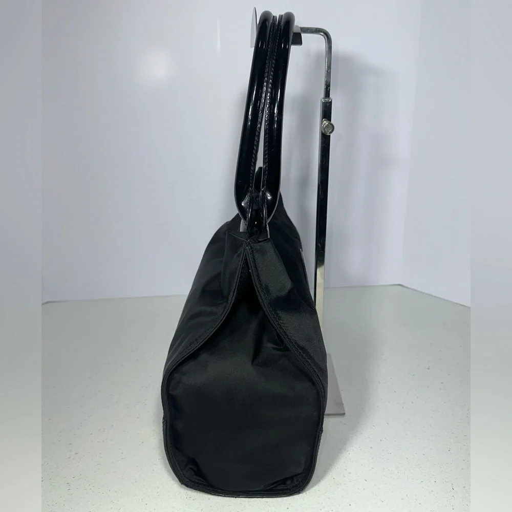 Tory Burch Tote Bag Handbag Nylon x Enamel Leather Black